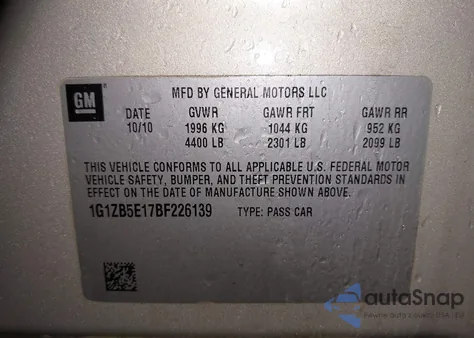 2011 Chevrolet Malibu Ls из США, поврежденный, VIN 1G1ZB5E17BF226139